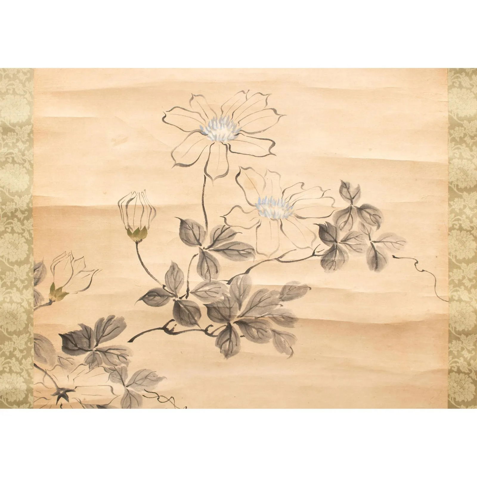 Early Showa Era Japanese Monochrome Scroll Painting "Sparrow and Camellia" - 4