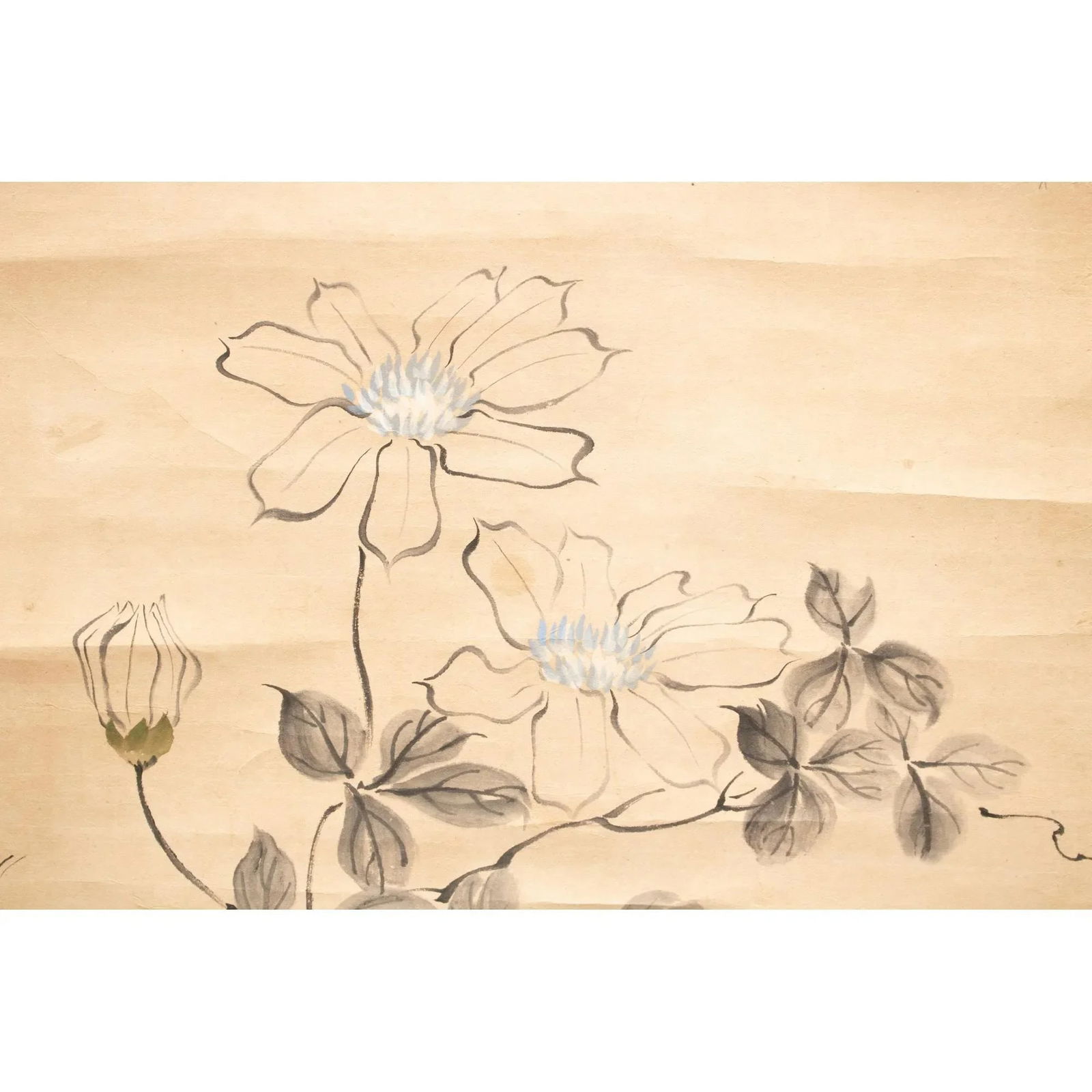 Early Showa Era Japanese Monochrome Scroll Painting "Sparrow and Camellia" - 5