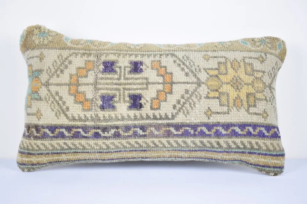 Ethnic Cushion Cover, Wool Lumbar Pillow Cushion Cover 10'' X 20'' (25 X 50 Cm) - 5