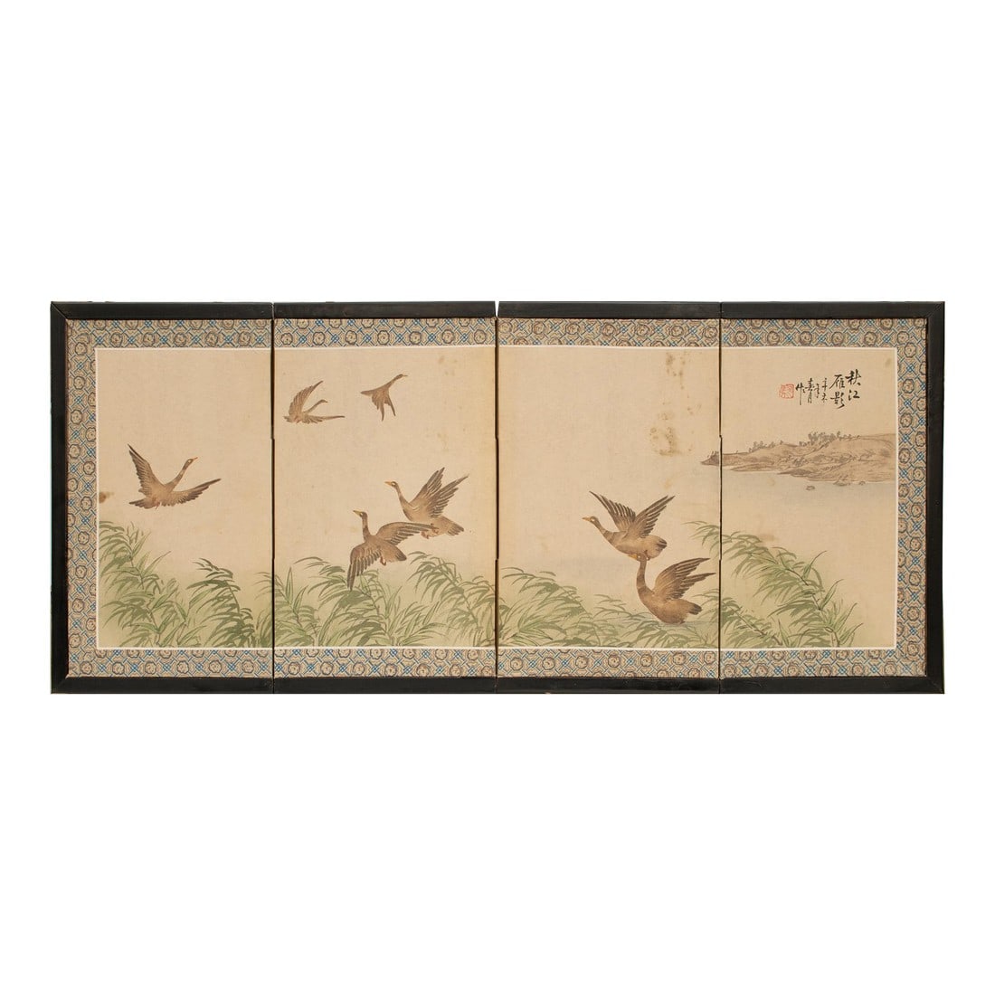 Vintage "Landscape With Geese" Small Chinese Painted Silk Screen, Circa 1950s (1 of 11)