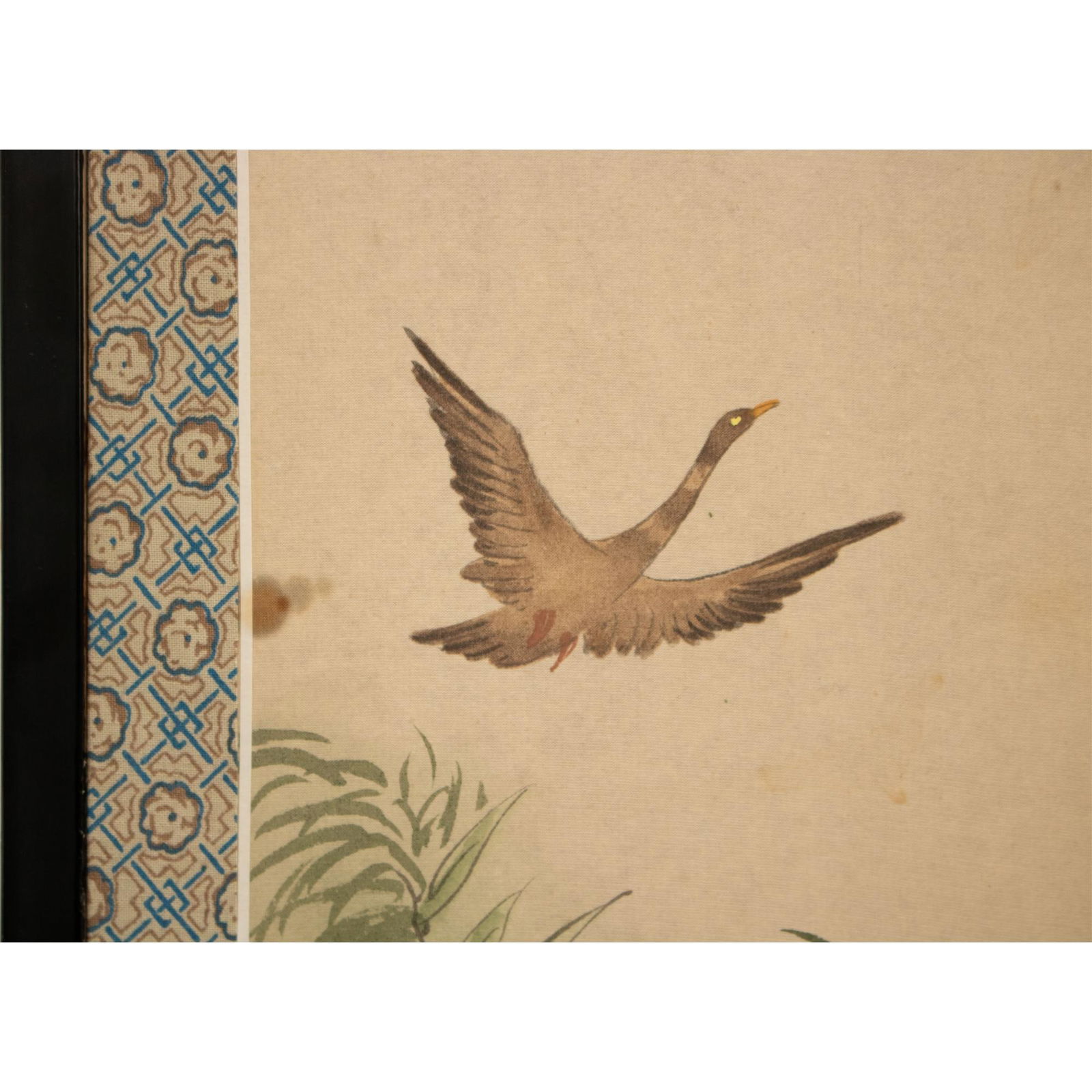 Vintage "Landscape With Geese" Small Chinese Painted Silk Screen, Circa 1950s - 4