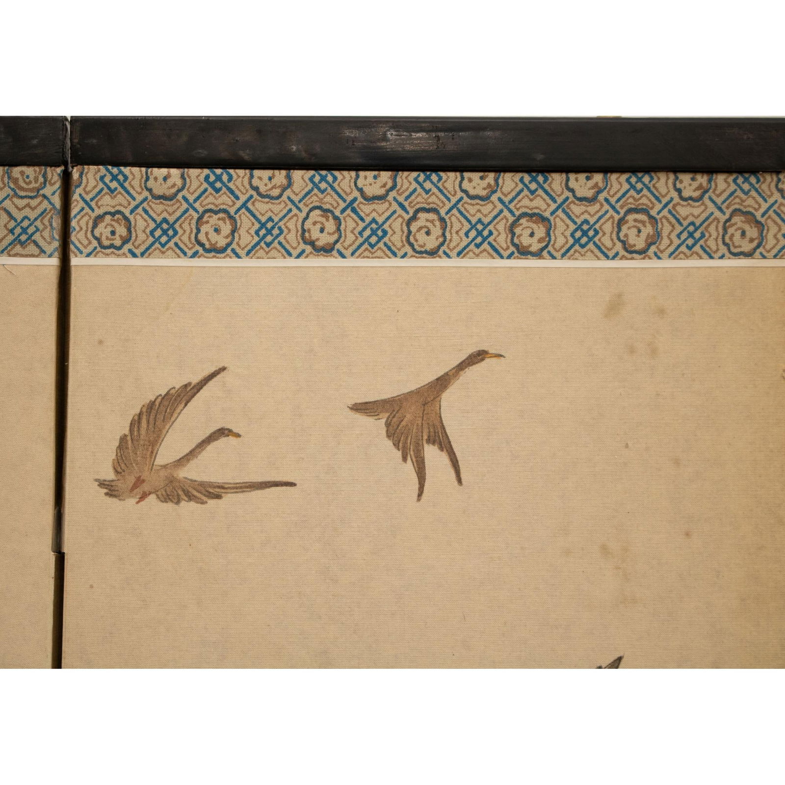 Vintage "Landscape With Geese" Small Chinese Painted Silk Screen, Circa 1950s - 5