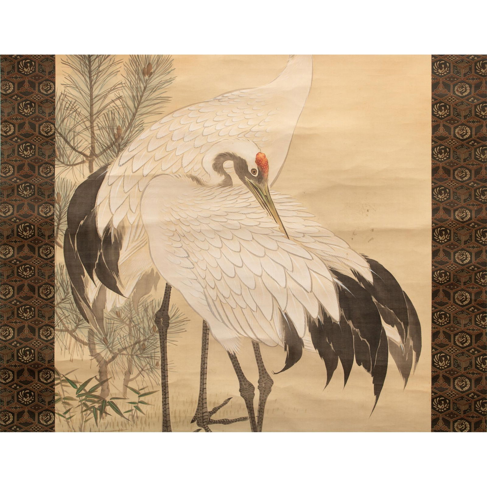 Meiji Era C. 1900s Silk Scroll Paintings by Sekkou Matsudaira, With Wooden Case, Pair - 4