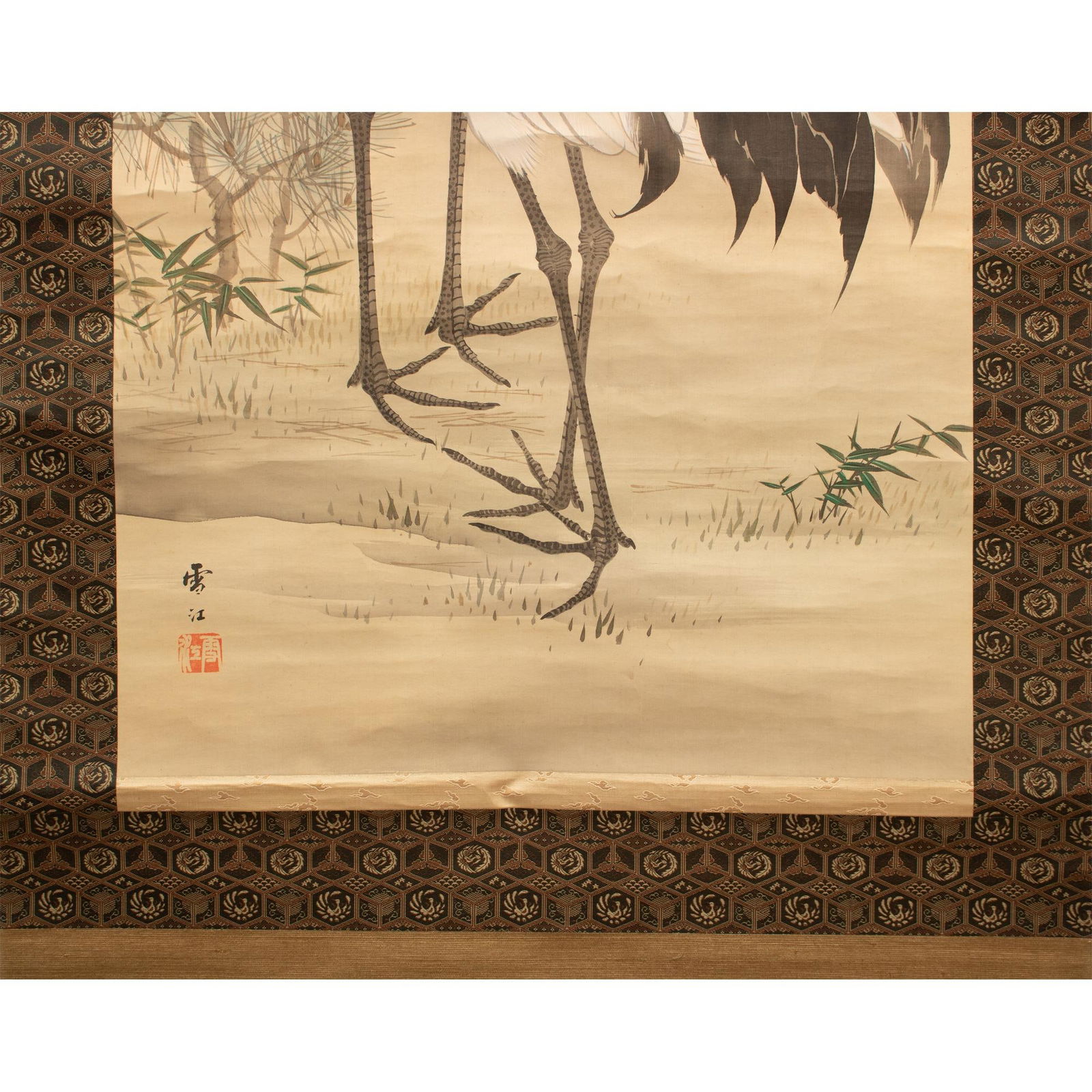 Meiji Era C. 1900s Silk Scroll Paintings by Sekkou Matsudaira, With Wooden Case, Pair - 5
