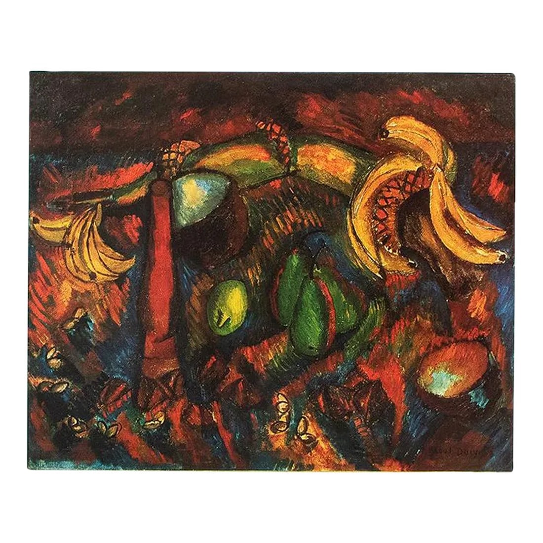 1970 After Raoul Dufy "Still Life With Fruits", Full-Color Parisian Print: An excellent full-color print after the painting "Still Life With Fruits" by Raoul Dufy. Published by New French Editions in France in October 1970. Printed on one side. Hand tipped-in on a board of h