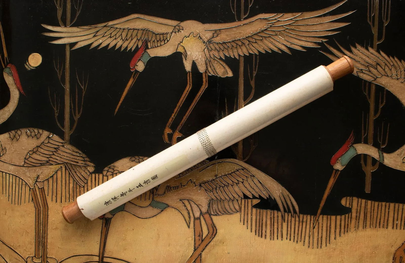 Post-1940 Showa Era Japanese Ukiyo-E Printed Monochrome Scroll of Moon Painting - 12