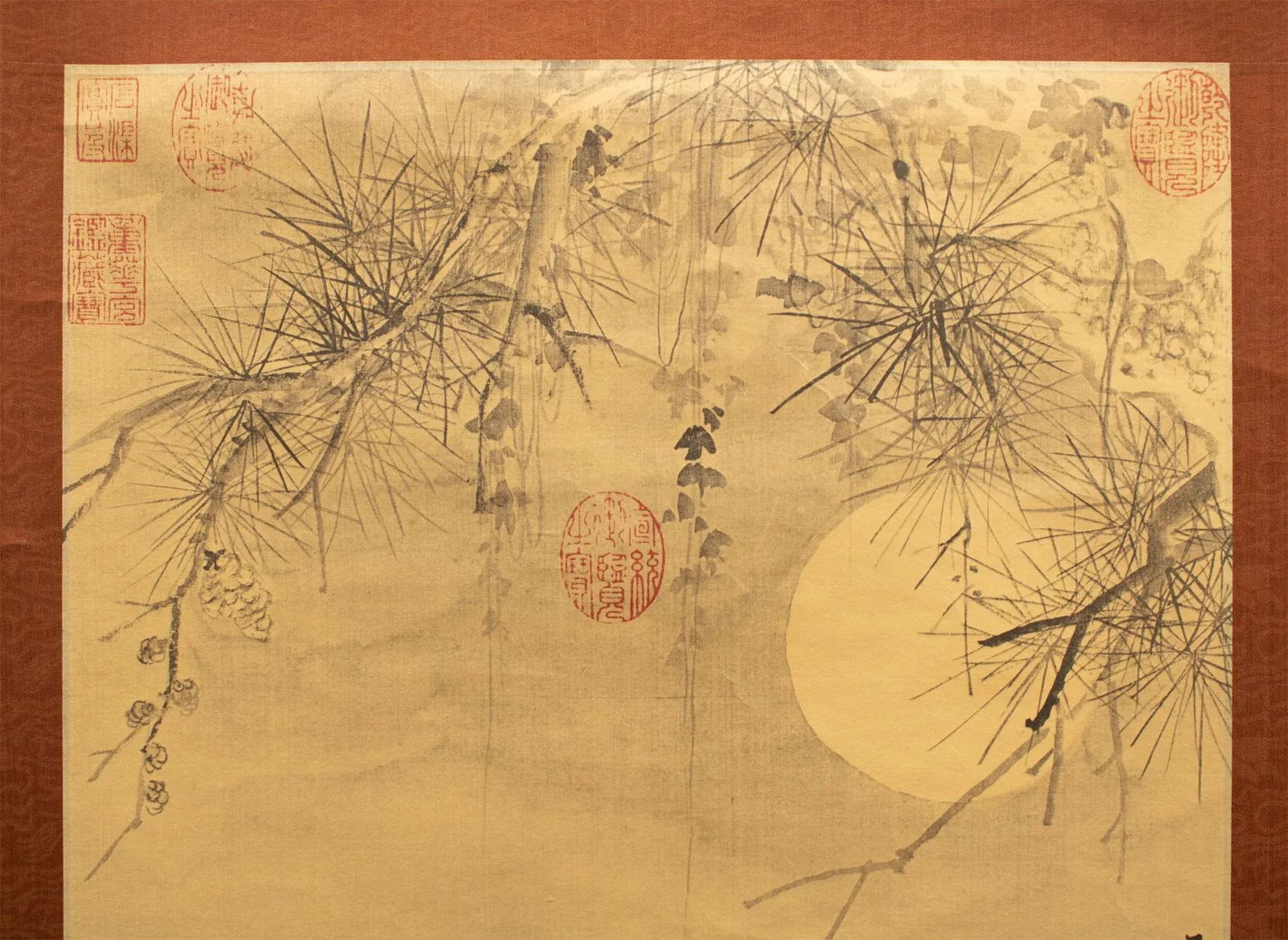 Post-1940 Showa Era Japanese Ukiyo-E Printed Monochrome Scroll of Moon Painting - 5