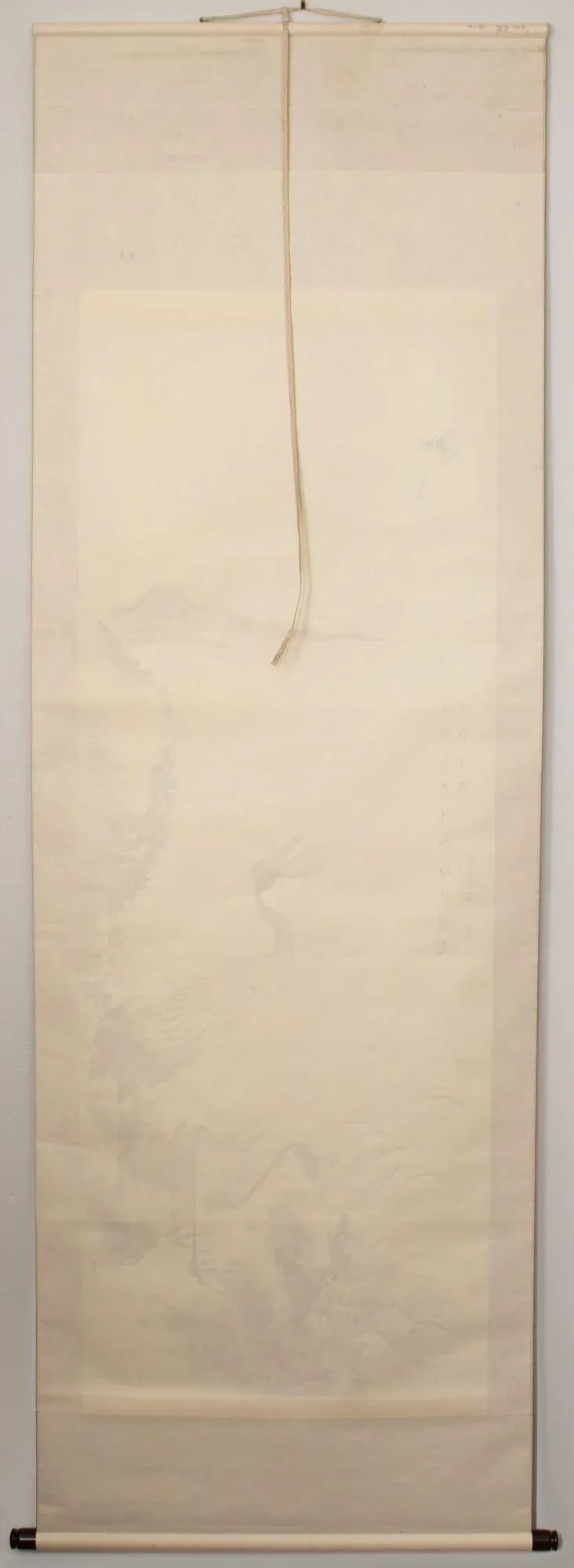 1950s XL Showa Era Japanese Monochrome Watercolor Painting, "Seascape With Red-Crowned Cranes" - 10