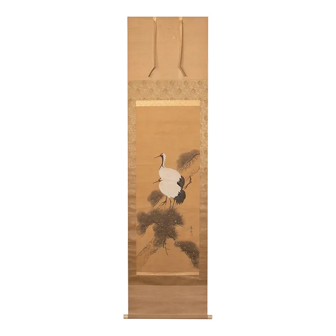 Early 20th Century Meiji to Early Showa Era Japanese Watercolor Scroll Painting, "Two Cranes on the (1 of 10)