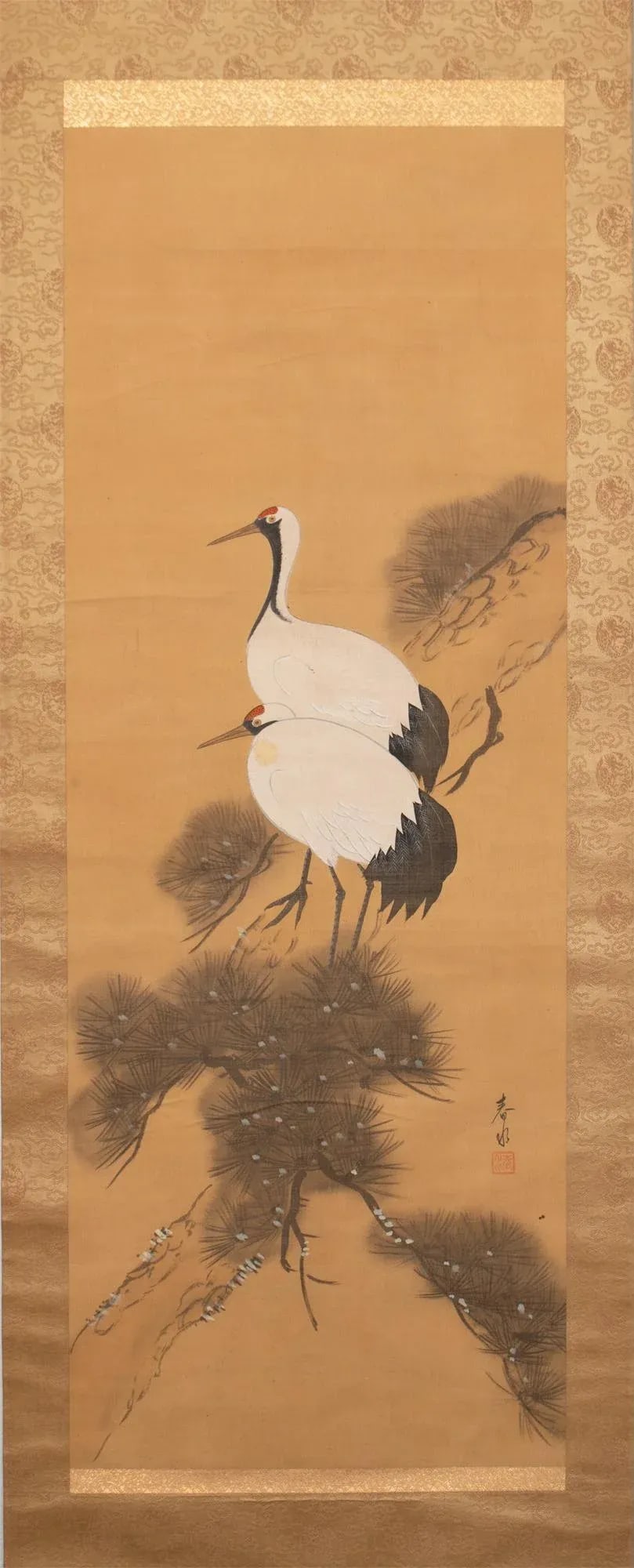 Early 20th Century Meiji to Early Showa Era Japanese Watercolor Scroll Painting, "Two Cranes on the - 2