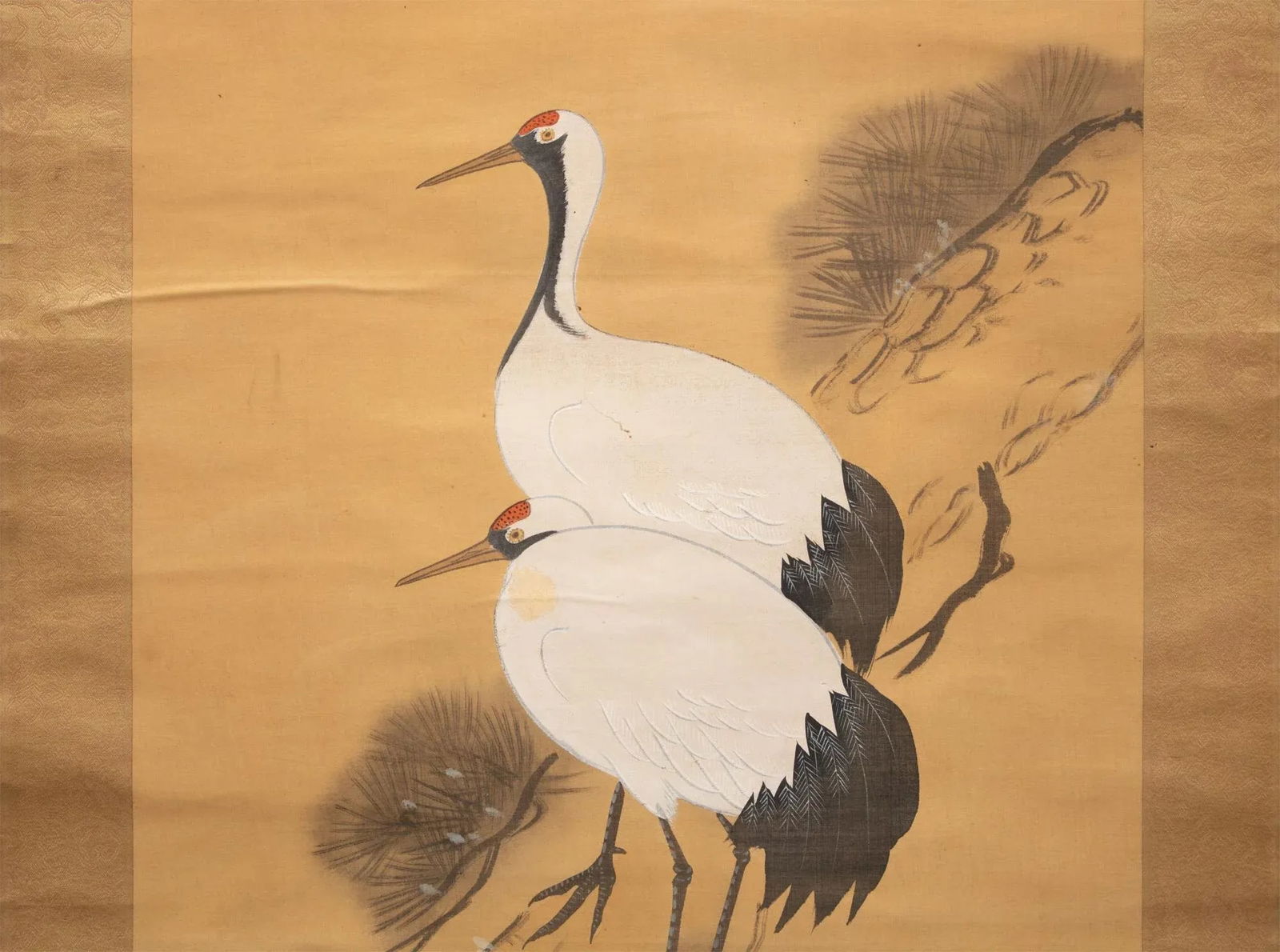 Early 20th Century Meiji to Early Showa Era Japanese Watercolor Scroll Painting, "Two Cranes on the - 4