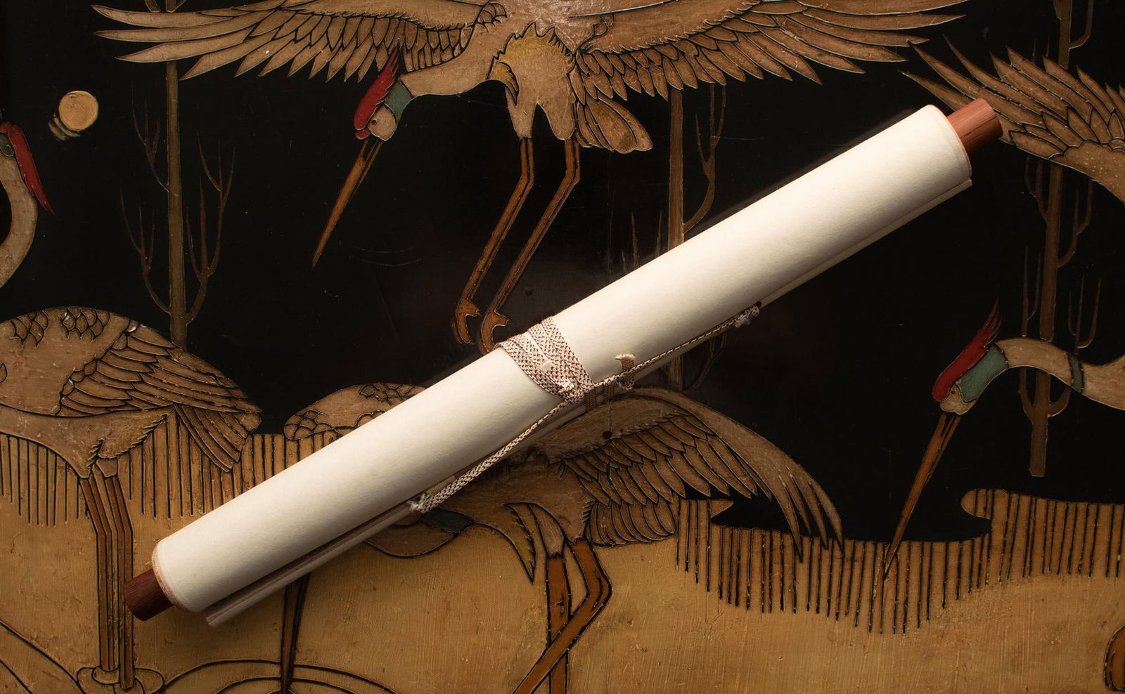 1930s Early Showa Era Japanese Watercolor Scroll Painting, "Cranes and Turtles at Sunrise" - 12