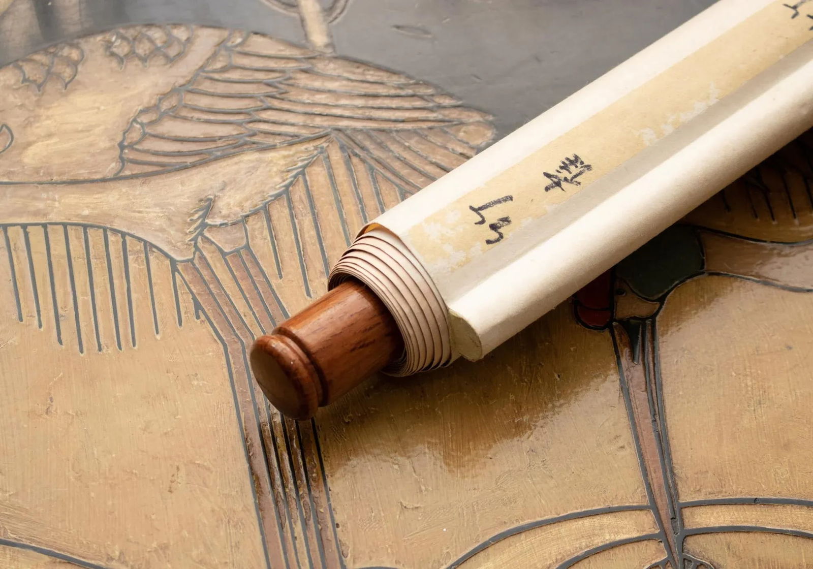 Mid 20th Century Showa Era Japanese Monochrome Watercolor Scroll Painting, "Bamboo Trees and Sparrow - 10