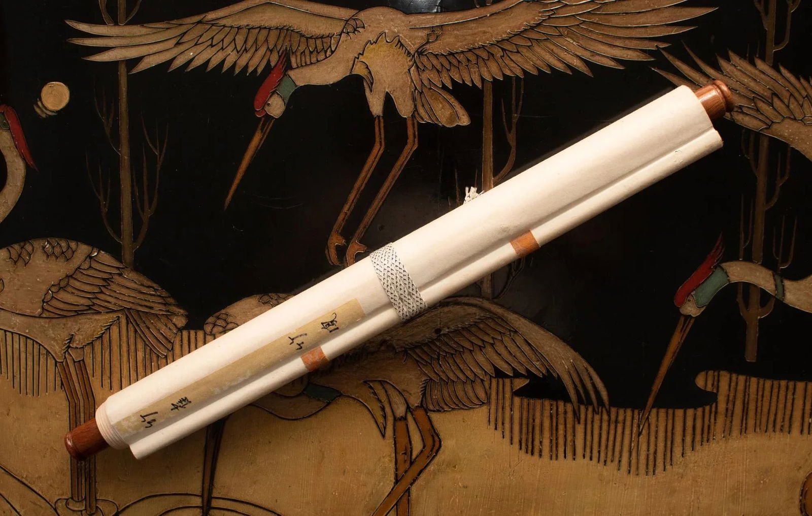 Mid 20th Century Showa Era Japanese Monochrome Watercolor Scroll Painting, "Bamboo Trees and Sparrow - 11