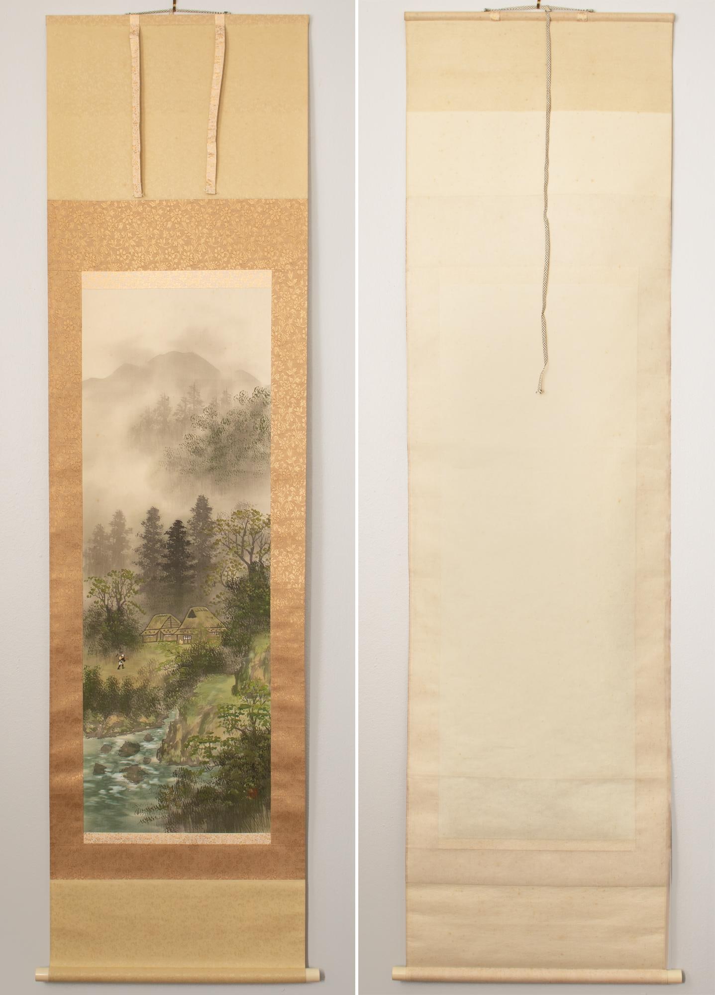 1920s Taisho to Early Showa Era Japanese Watercolor Scroll Painting, "Landscape With River" - 10
