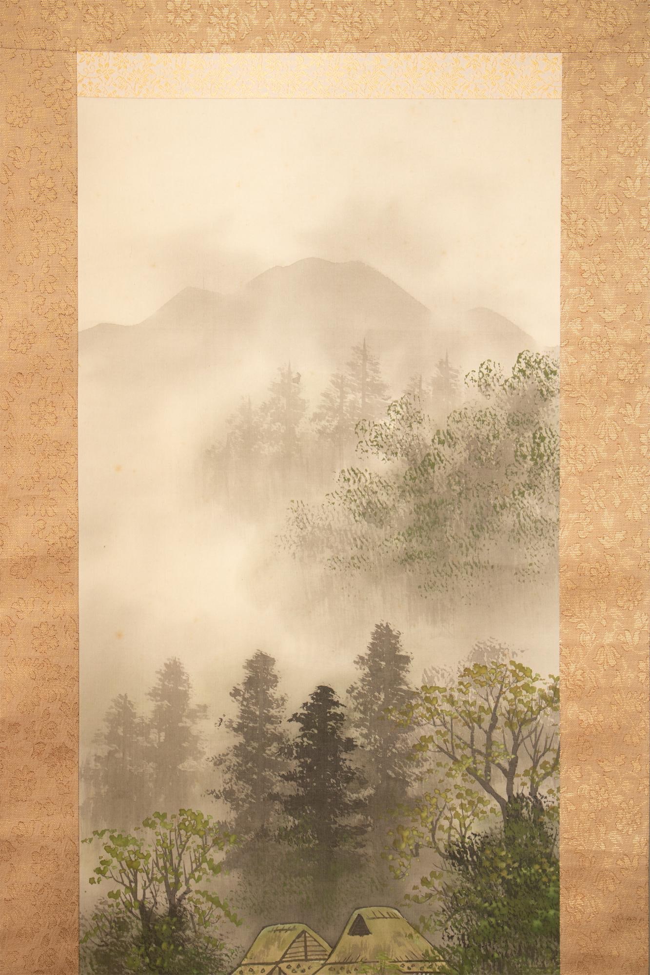 1920s Taisho to Early Showa Era Japanese Watercolor Scroll Painting, "Landscape With River" - 3