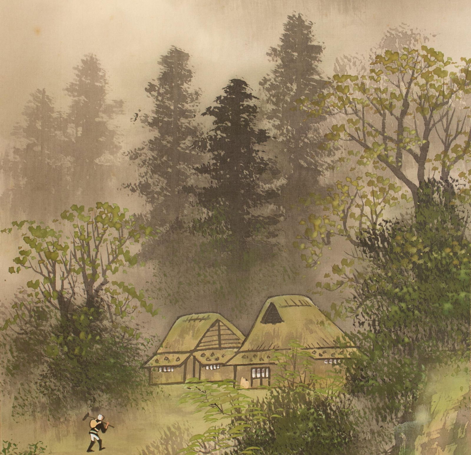 1920s Taisho to Early Showa Era Japanese Watercolor Scroll Painting, "Landscape With River" - 6