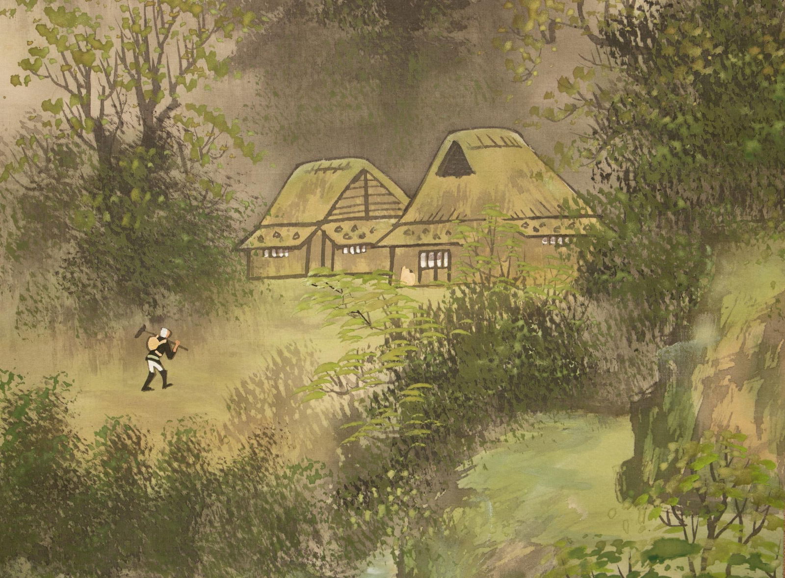 1920s Taisho to Early Showa Era Japanese Watercolor Scroll Painting, "Landscape With River" - 7