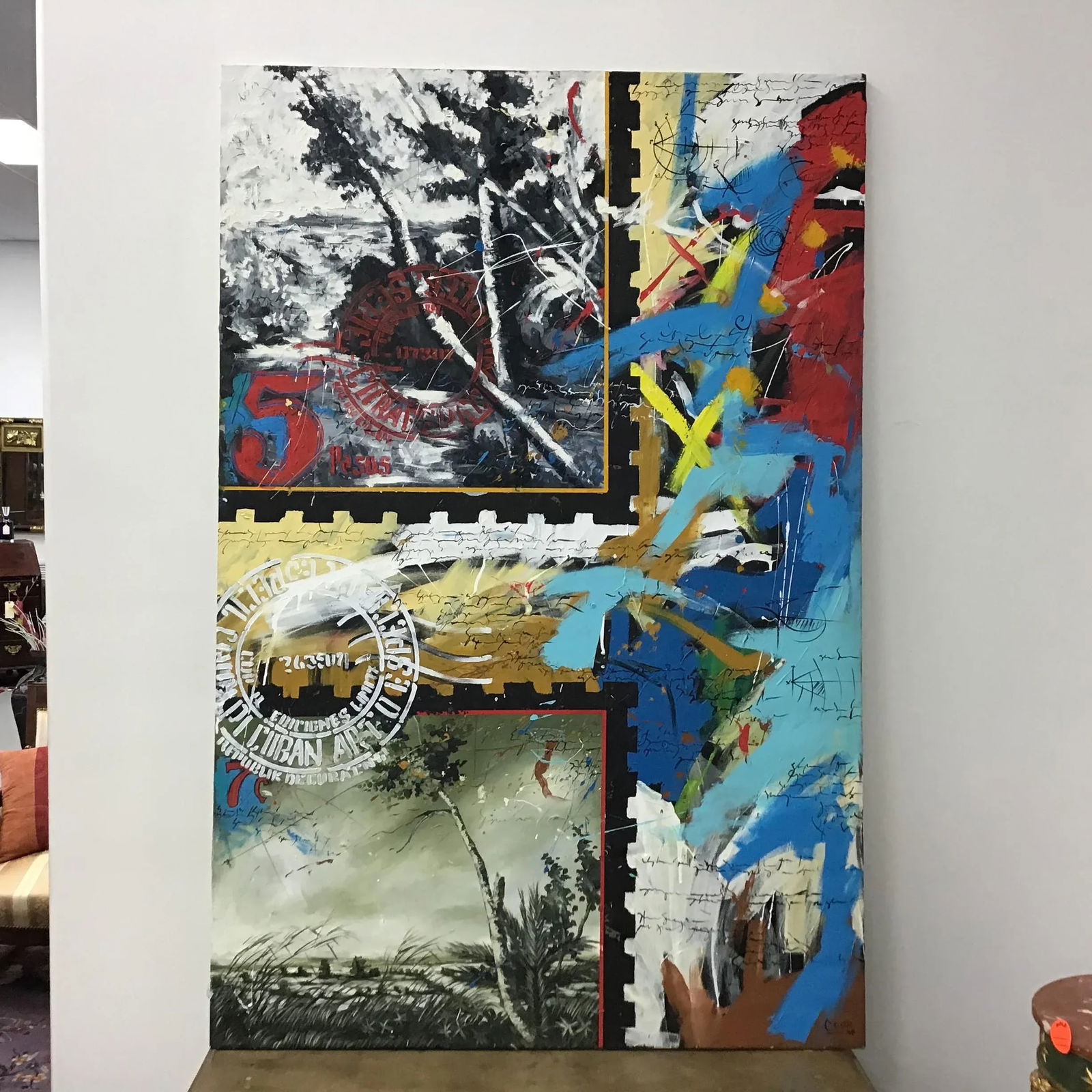 Large Abstract Oil on Canvas Painting, Signed - 9