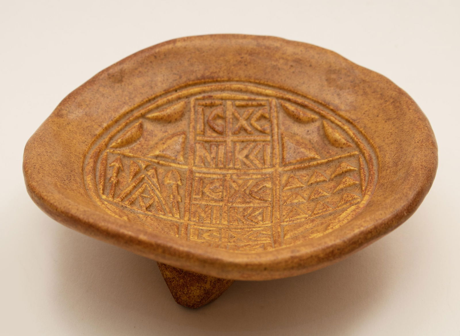 Greek Orthodox Handmade Decorative Footed Ceramic Bowl - 3