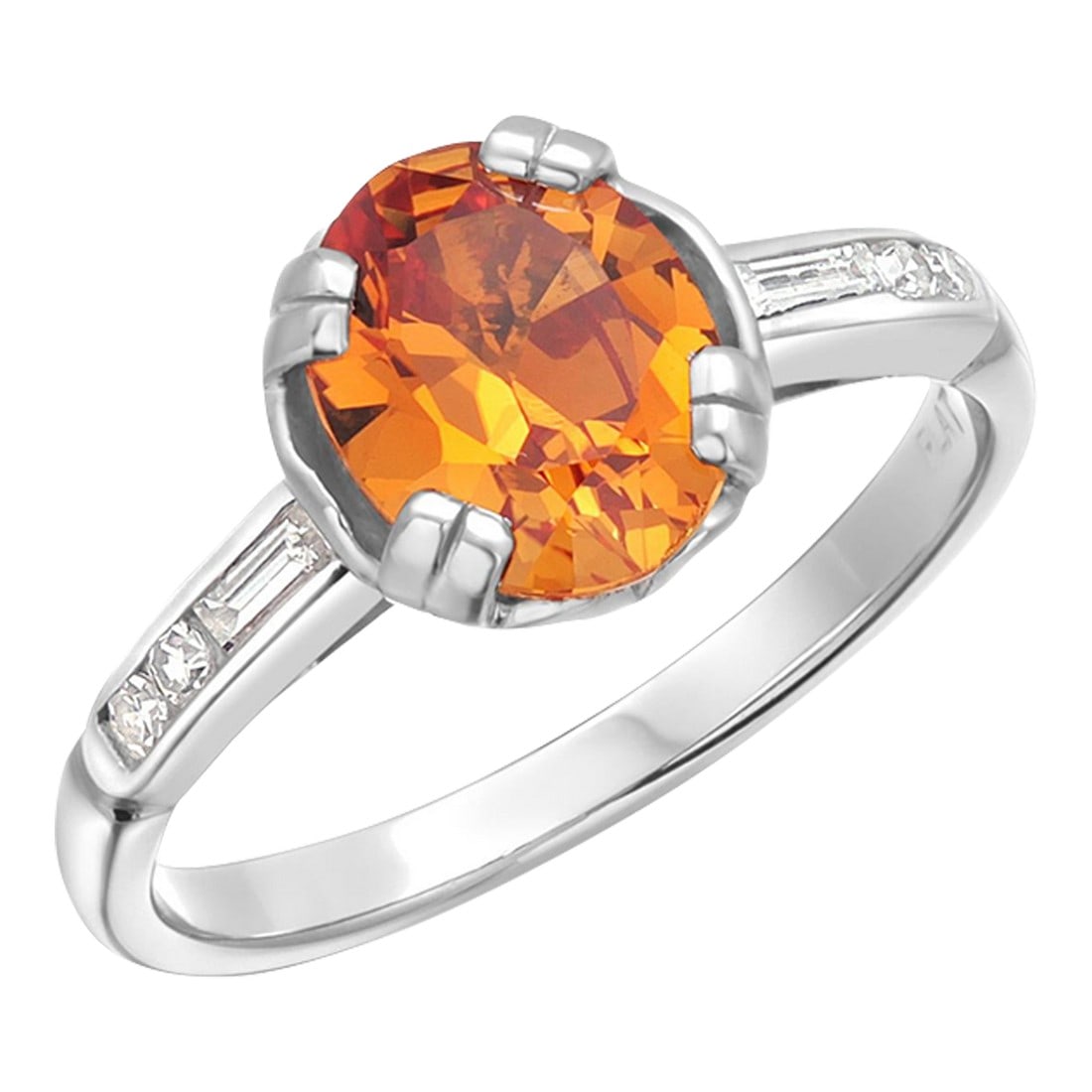 Vintage Platinum 1.5 Carat Cushion Orange Sapphire Diamond Ring Size 7.75: Introducing our exquisite Platinum 1.5-Carat Oval-Cut Orange Sapphire Vintage Ring, a true masterpiece of luxury and elegance. This stunning ring is designed to captivate and enchant, making it the