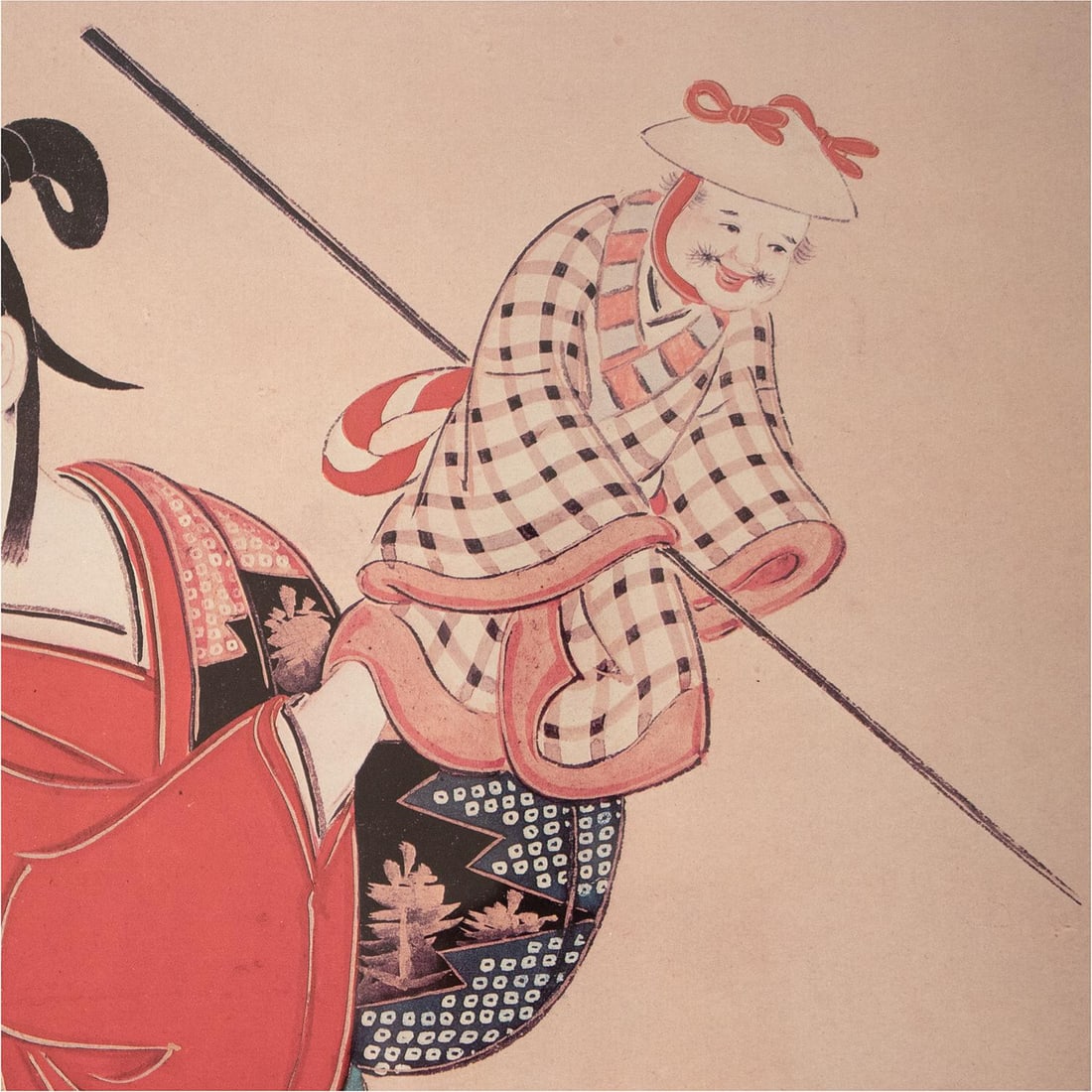 Mid 20th Century XL ShÅwa Era "Lady With a Puppet", Japanese Ukiyo-E Print, Framed - 5