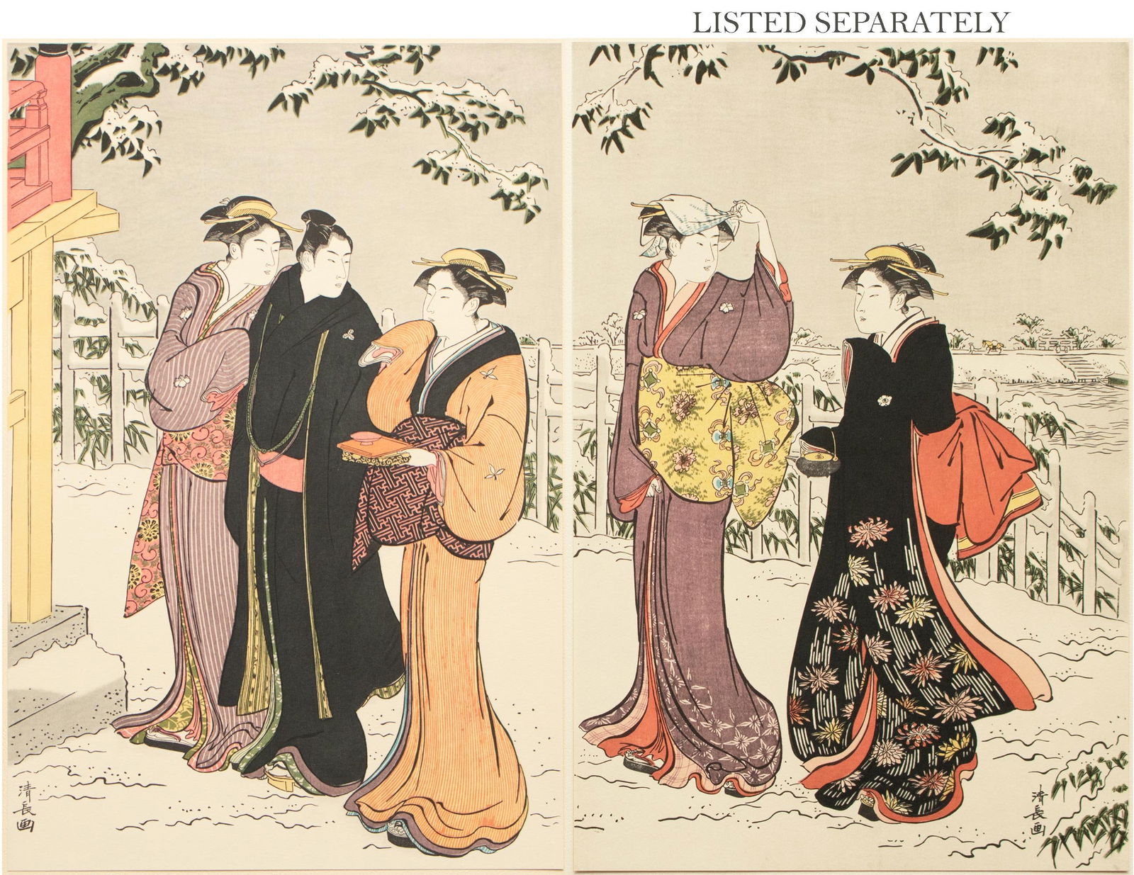 1964 After Kiyonaga "Snow View at Matsuchi-Yama", Full-Color Print From Japan - 11