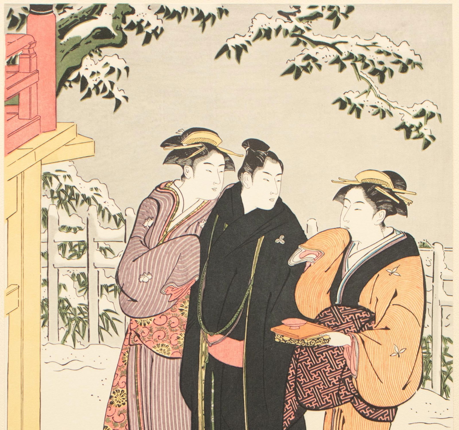 1964 After Kiyonaga "Snow View at Matsuchi-Yama", Full-Color Print From Japan - 3