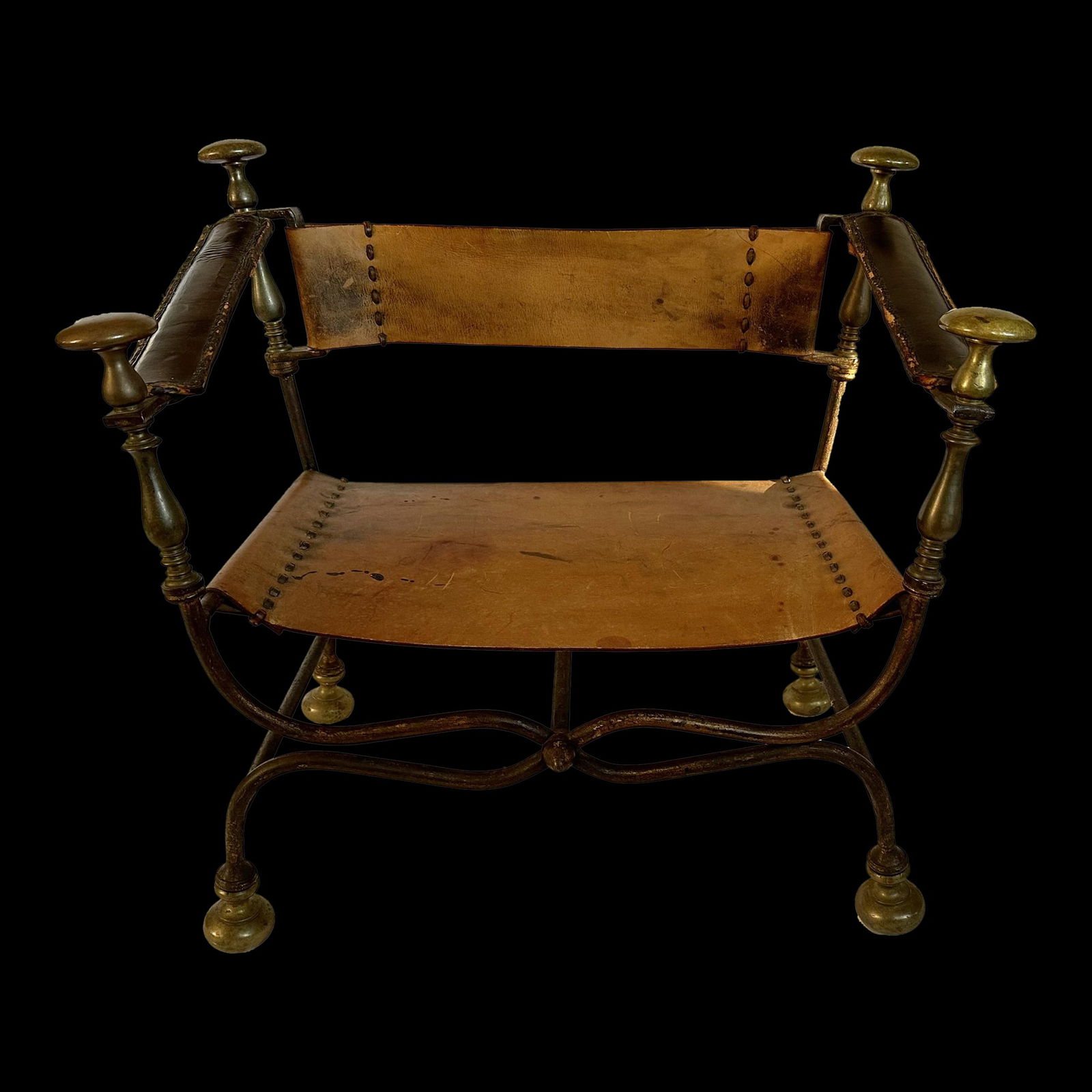 1900s Antique Italian Savonarola Leather Accent Chair - 2