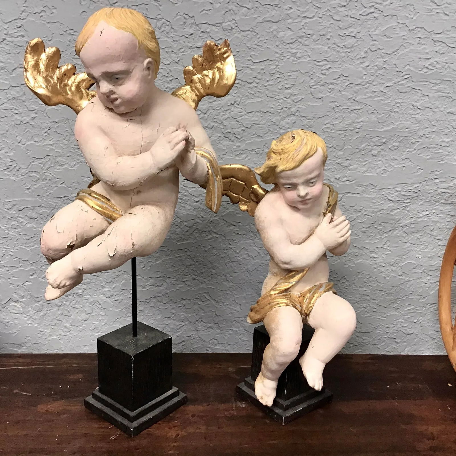 19th Century Wood Hand Carved Cherubs or Angels - a Pair - 10