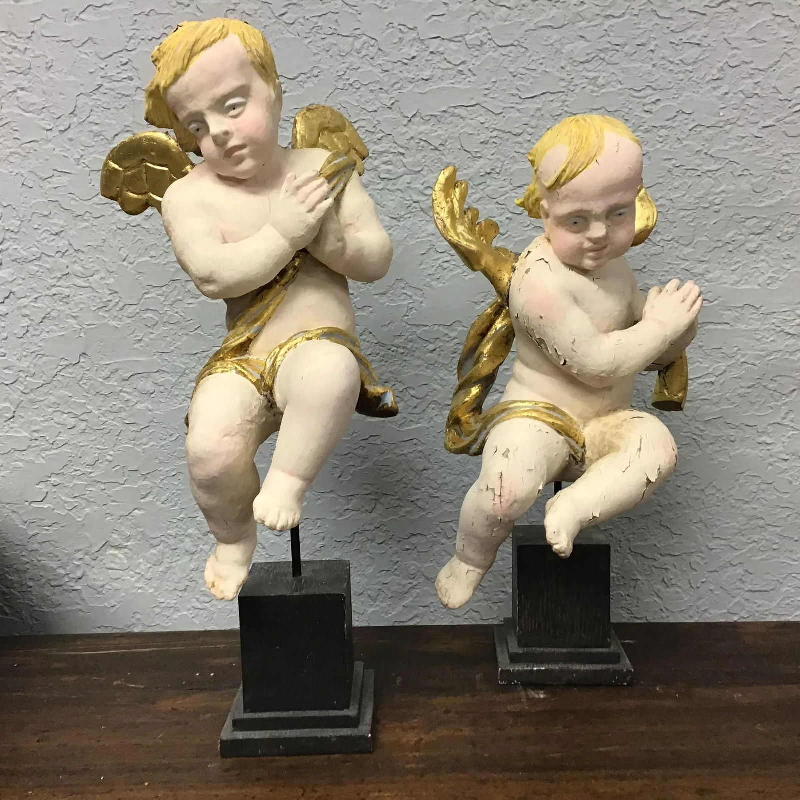 19th Century Wood Hand Carved Cherubs or Angels - a Pair - 11