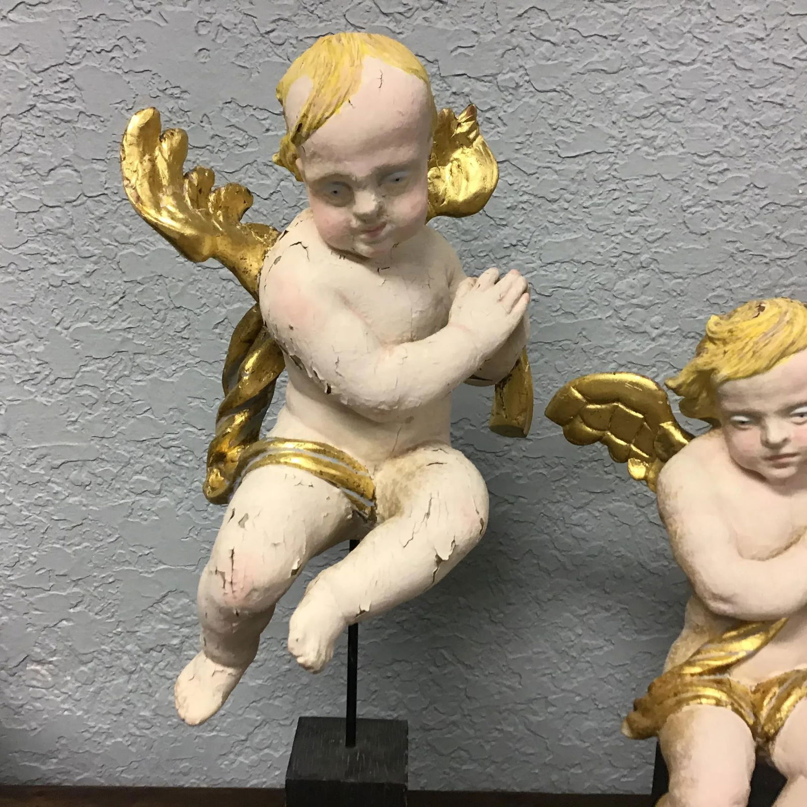 19th Century Wood Hand Carved Cherubs or Angels - a Pair - 3