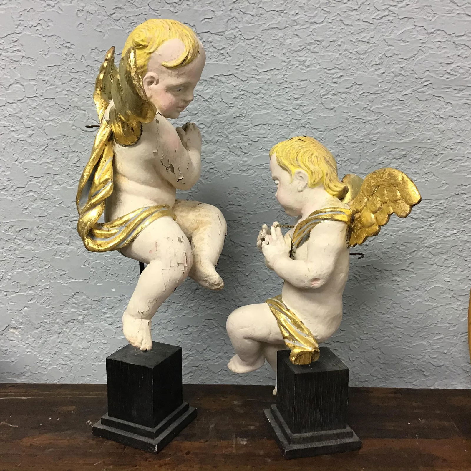 19th Century Wood Hand Carved Cherubs or Angels - a Pair - 6