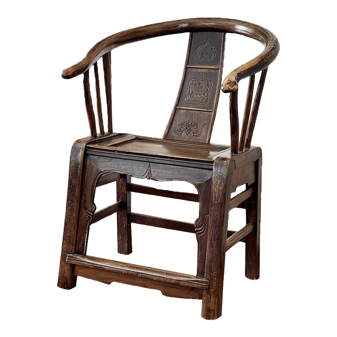 Early 1900s Antique Carved Wood Horseshoe Armchair (1 of 11)