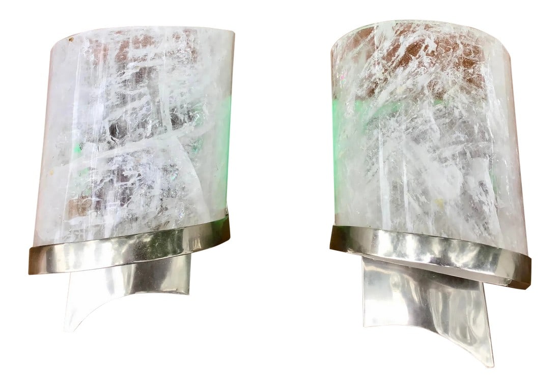 Rock Crystal and Chrome Wall Sconces - a Pair (1 of 12)