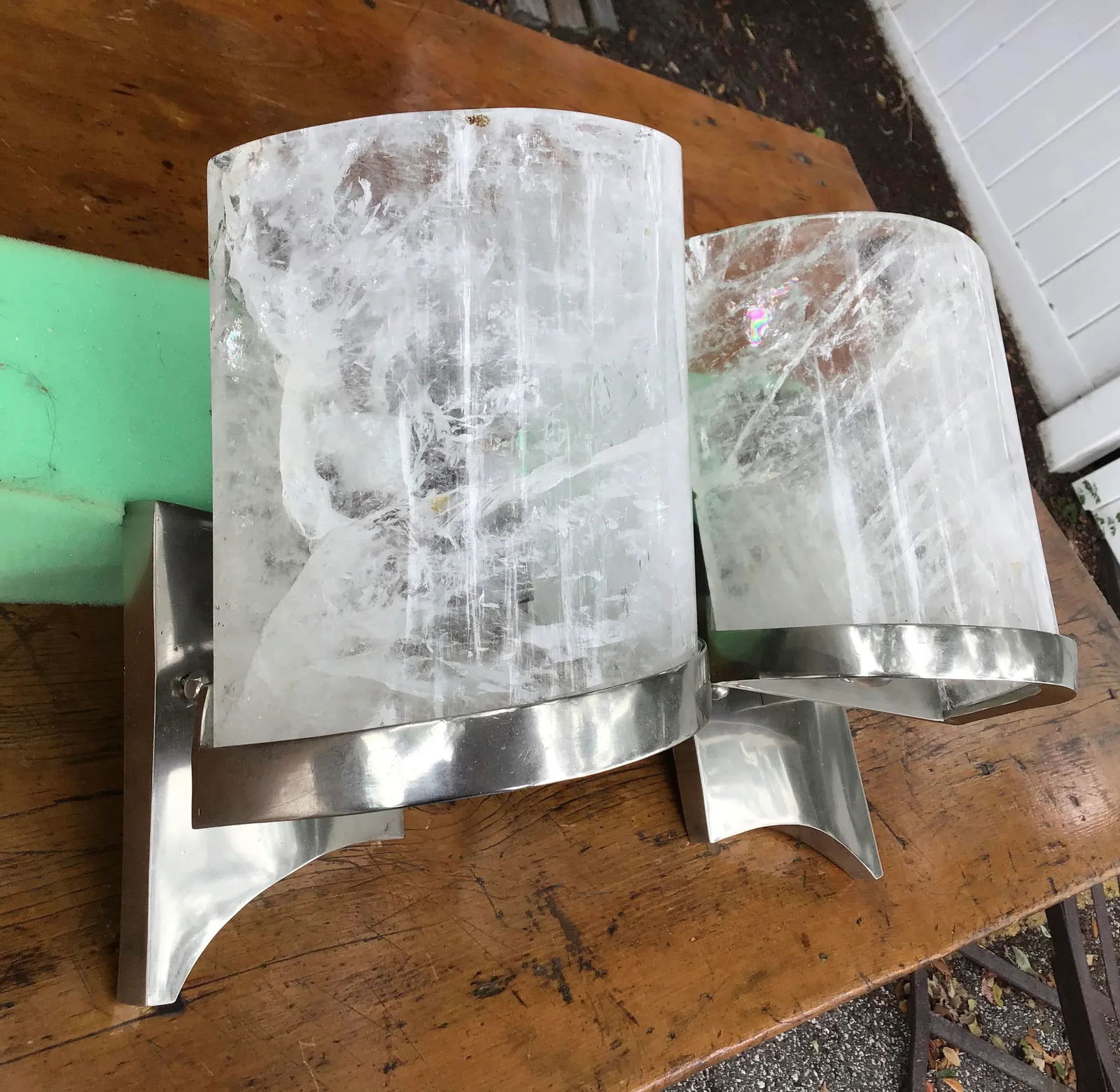 Rock Crystal and Chrome Wall Sconces - a Pair - 9