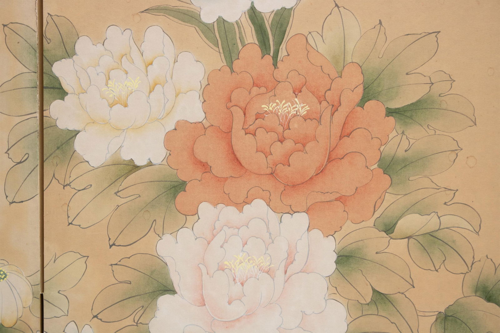 1950-1960s Chinoiserie Style Painted Silk Screen With Flower Cart - 2