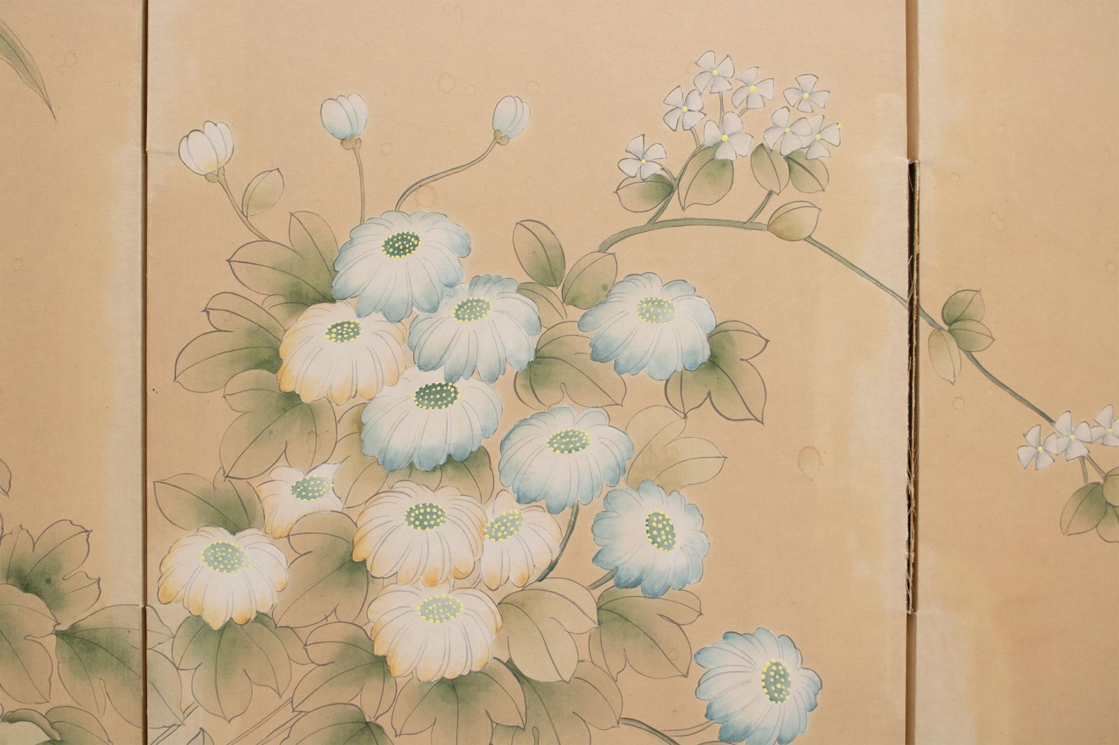 1950-1960s Chinoiserie Style Painted Silk Screen With Flower Cart - 5