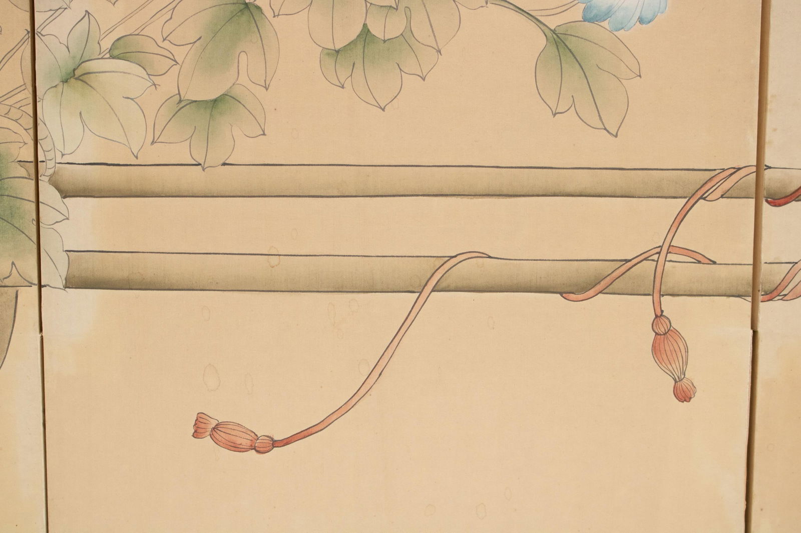 1950-1960s Chinoiserie Style Painted Silk Screen With Flower Cart - 8