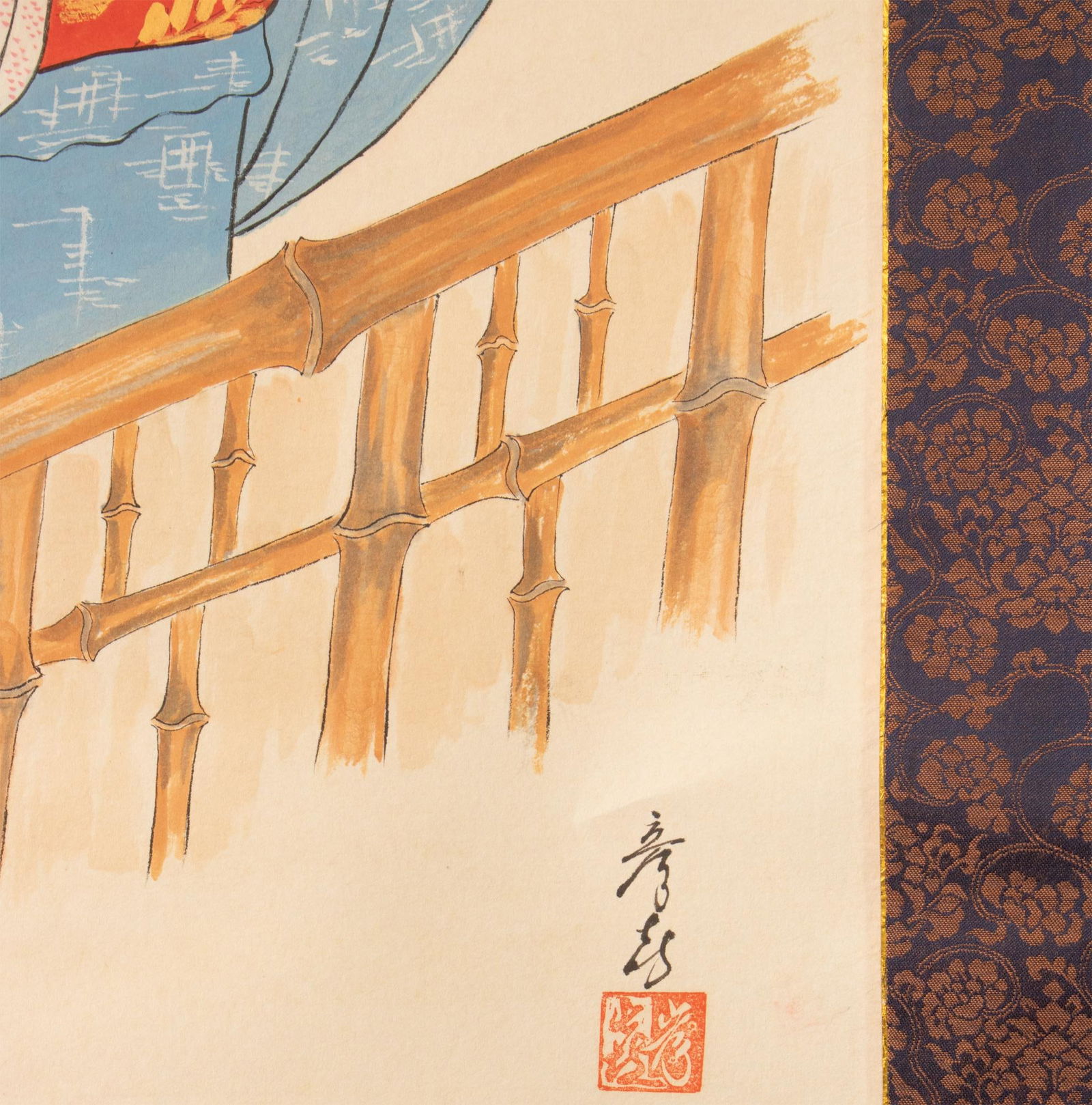 Showa Era Japanese Watercolor Scroll Painting of a Woman in Kimono - 5