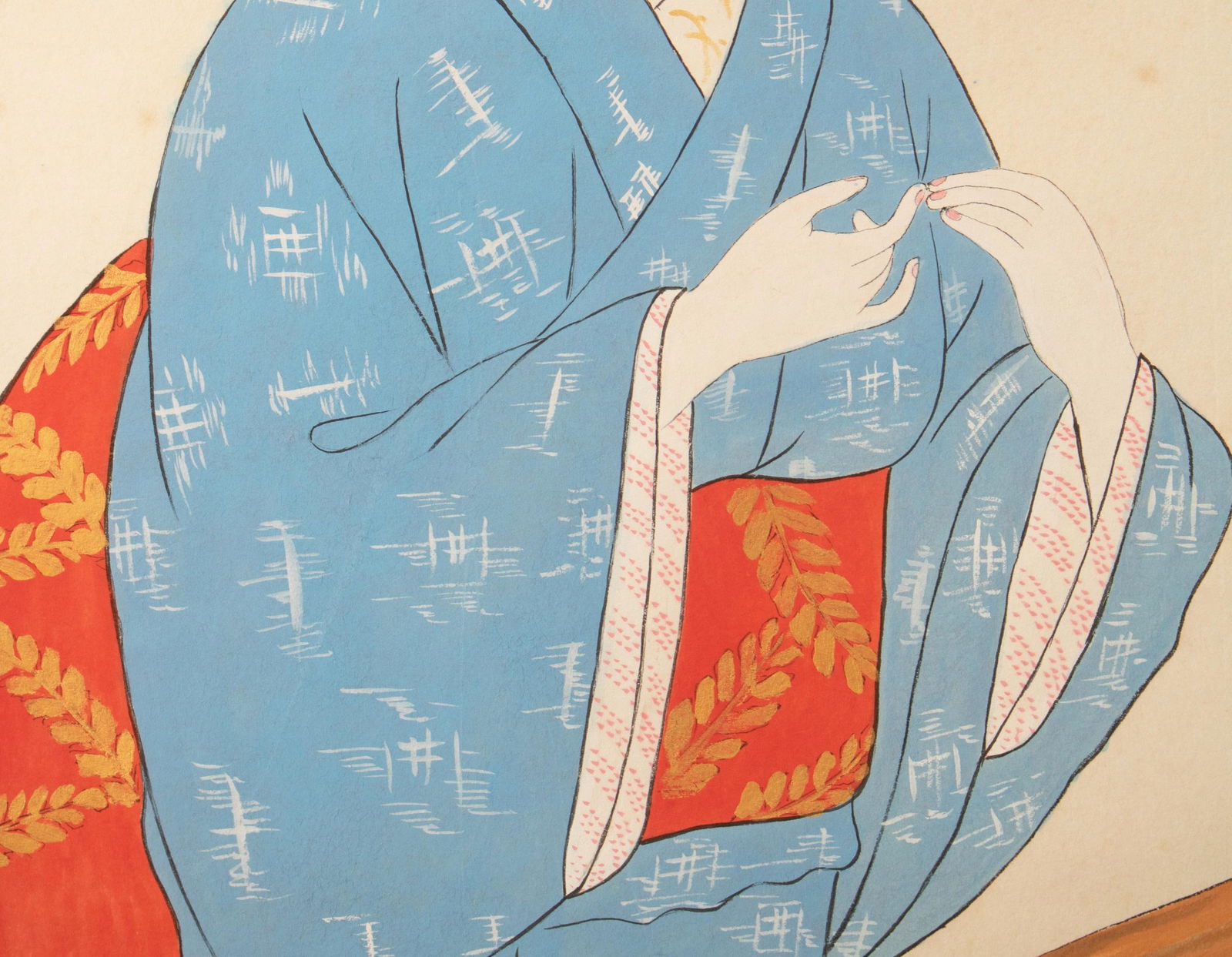 Showa Era Japanese Watercolor Scroll Painting of a Woman in Kimono - 7