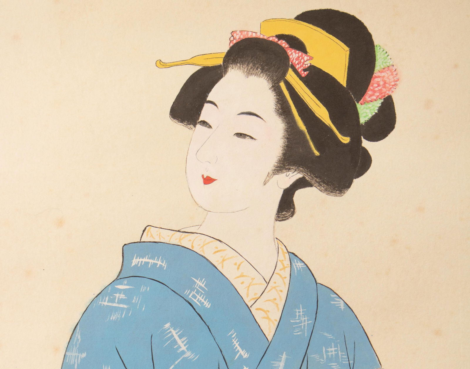 Showa Era Japanese Watercolor Scroll Painting of a Woman in Kimono - 8