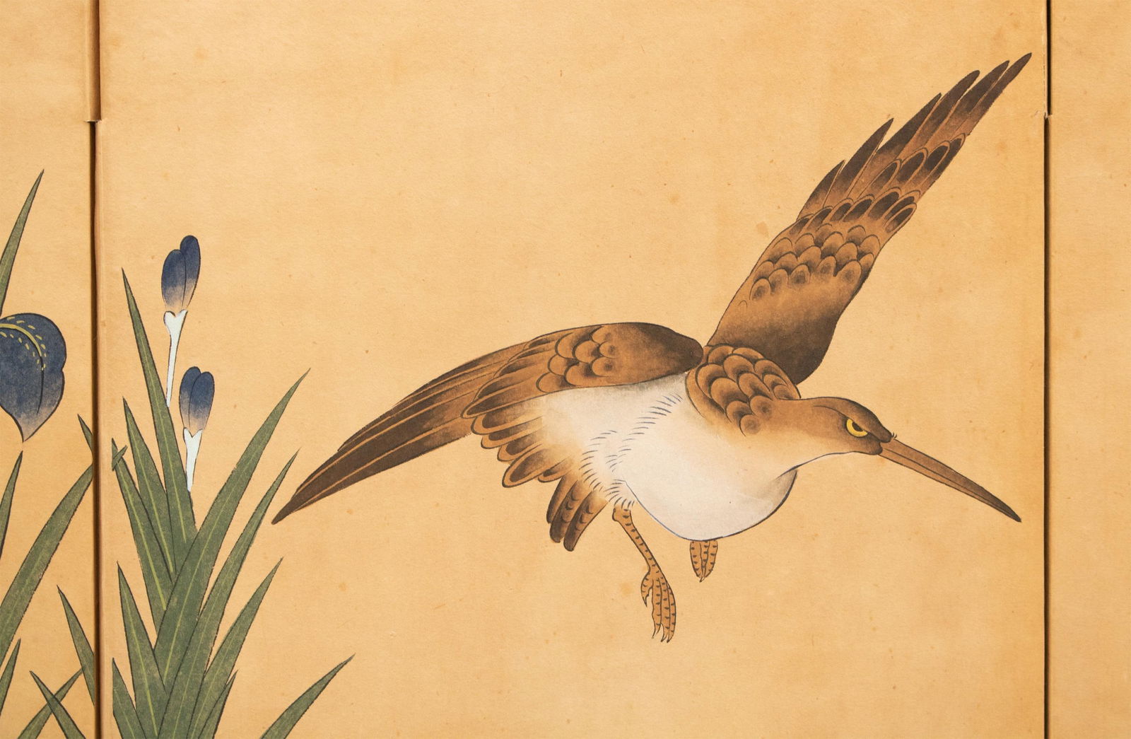 C. 1970s Japanese Style Painted Folding Screen "Pond Herons and Irises" - 5