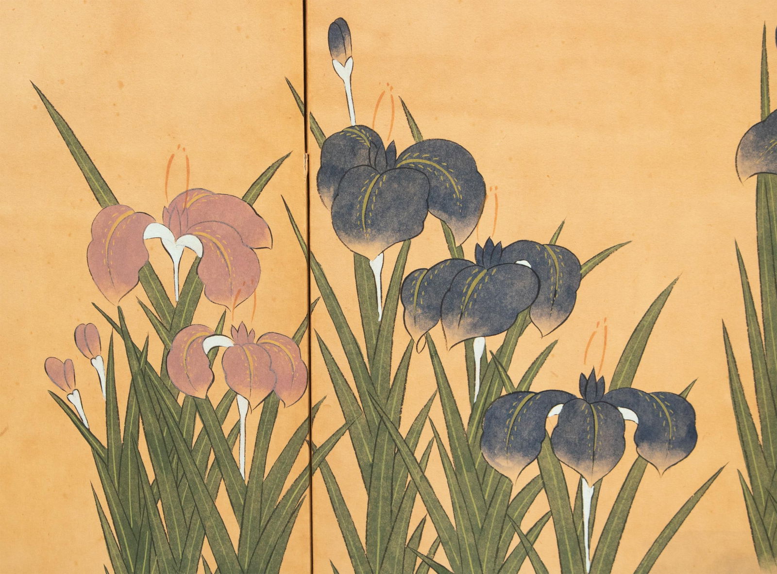 C. 1970s Japanese Style Painted Folding Screen "Pond Herons and Irises" - 7