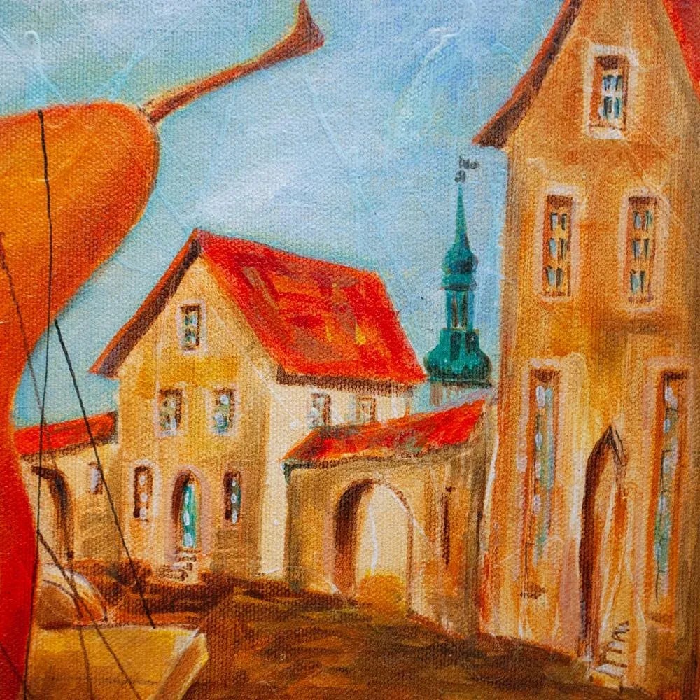 2012 Vlad Pronkin Original "Big Pear in an Old City" Surrealist Painting, Signed - 7