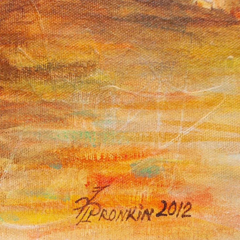 2012 Vlad Pronkin Original "Big Pear in an Old City" Surrealist Painting, Signed - 8