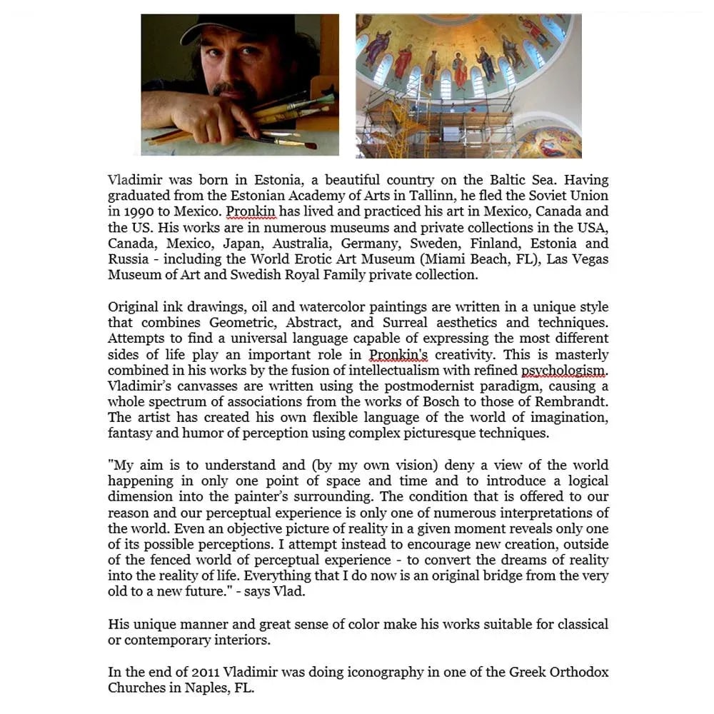 2012 Vlad Pronkin "Italian Man or Thinking of You" Surrealist Painting, Signed - 9