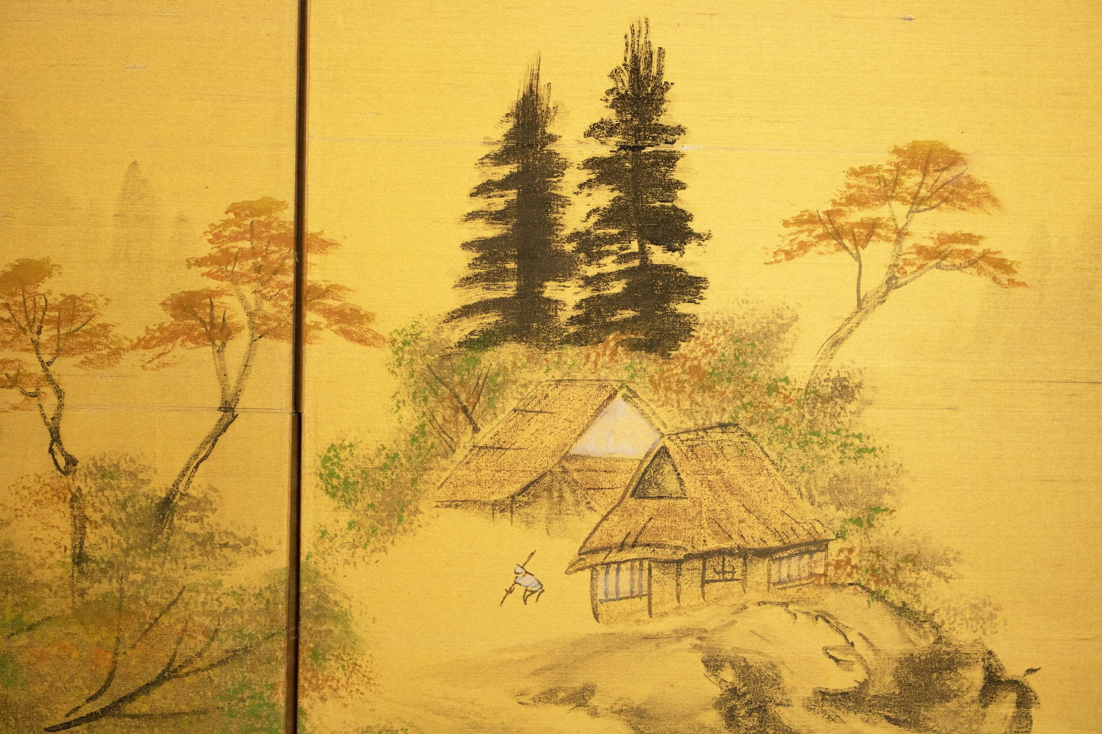 1960s ShÅwa Era Japanese 3-Panel Byobu Screen "Landscape With Mountain and Trees" - 3