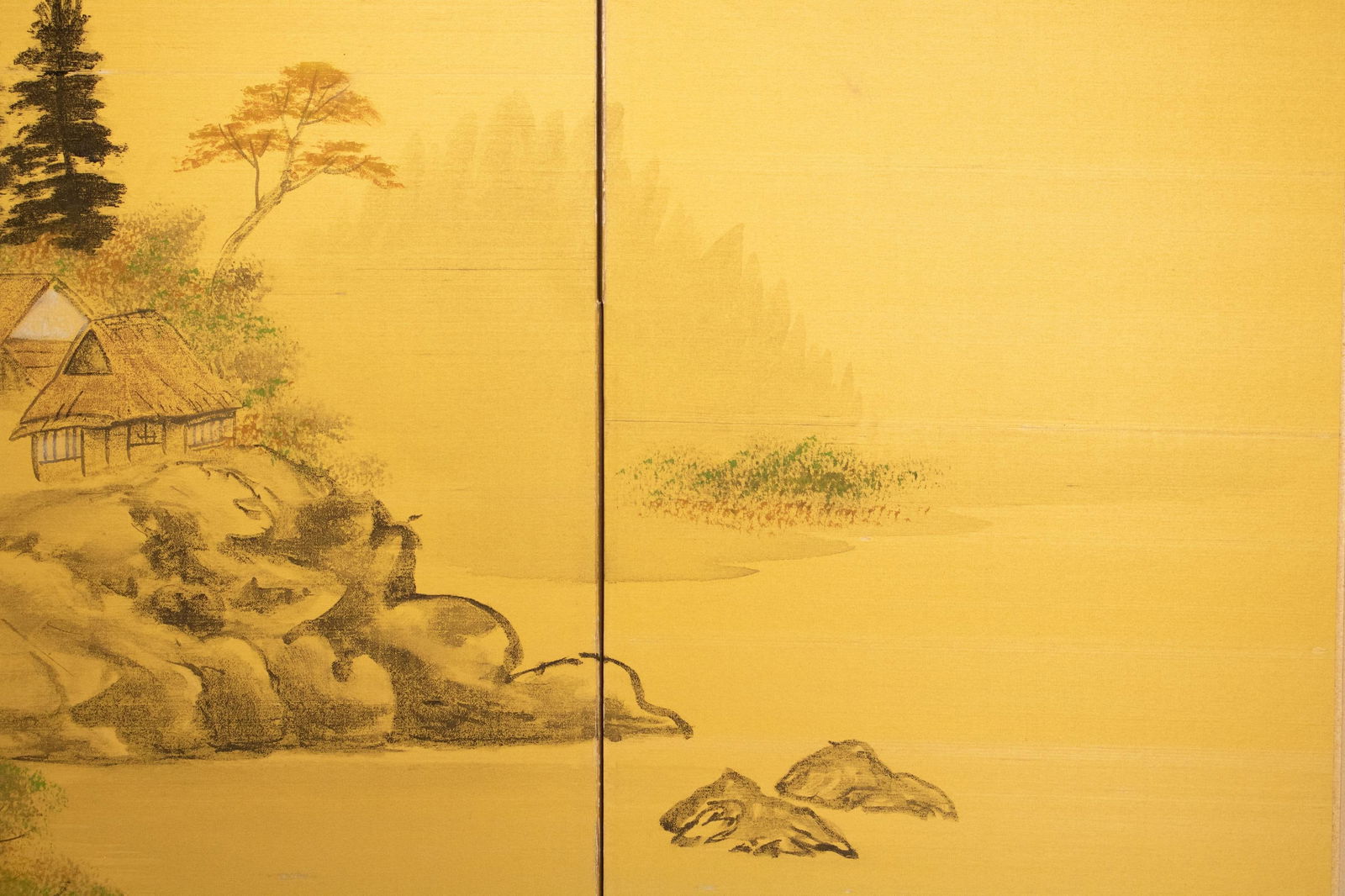 1960s ShÅwa Era Japanese 3-Panel Byobu Screen "Landscape With Mountain and Trees" - 7