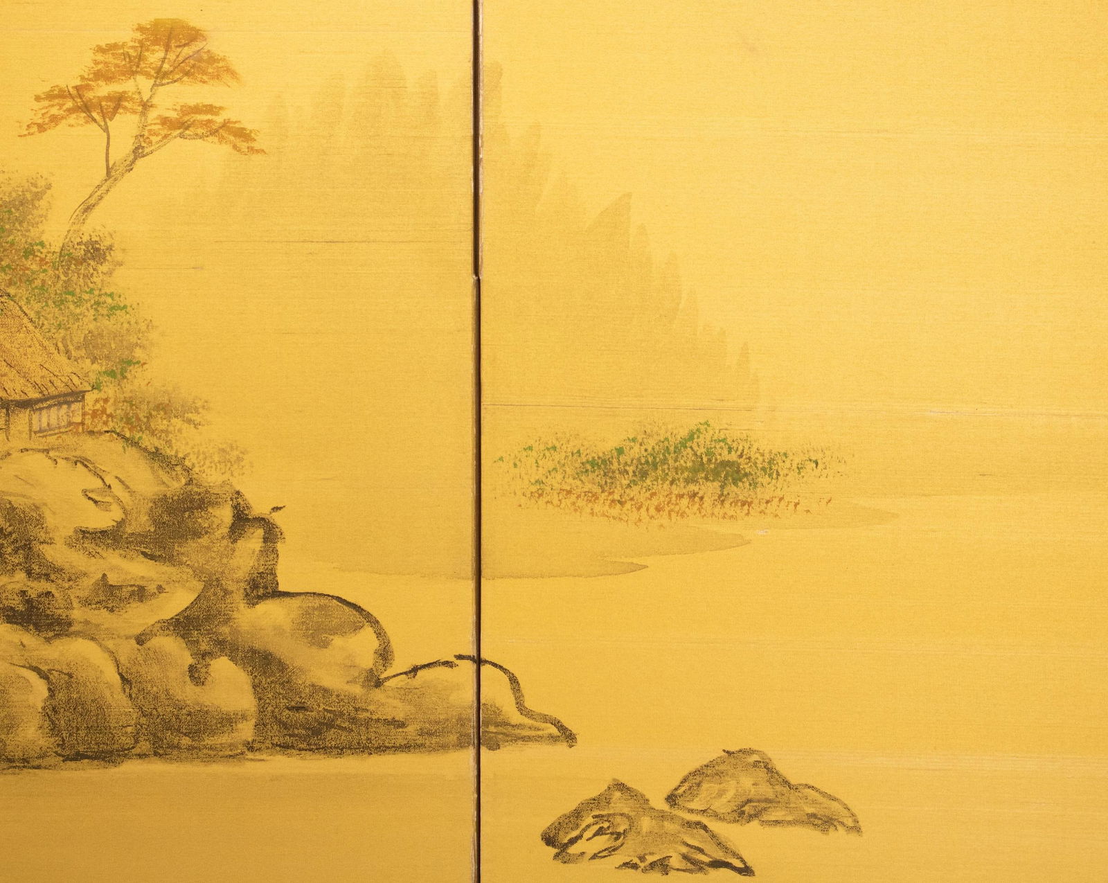 1960s ShÅwa Era Japanese 3-Panel Byobu Screen "Landscape With Mountain and Trees" - 8